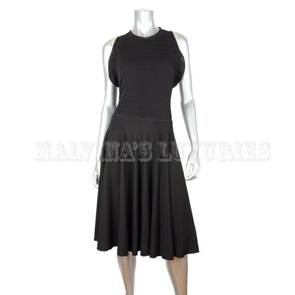 YVES SAINT LAURENT DRESS LBD BLACK JERSEY FLARED SKIRT FR 42 US 10 - Picture 1 of 6